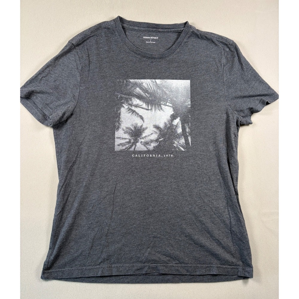 Banana Republic Mens L California 1978 Palm Tree Graphic T-Shirt Gray Heather